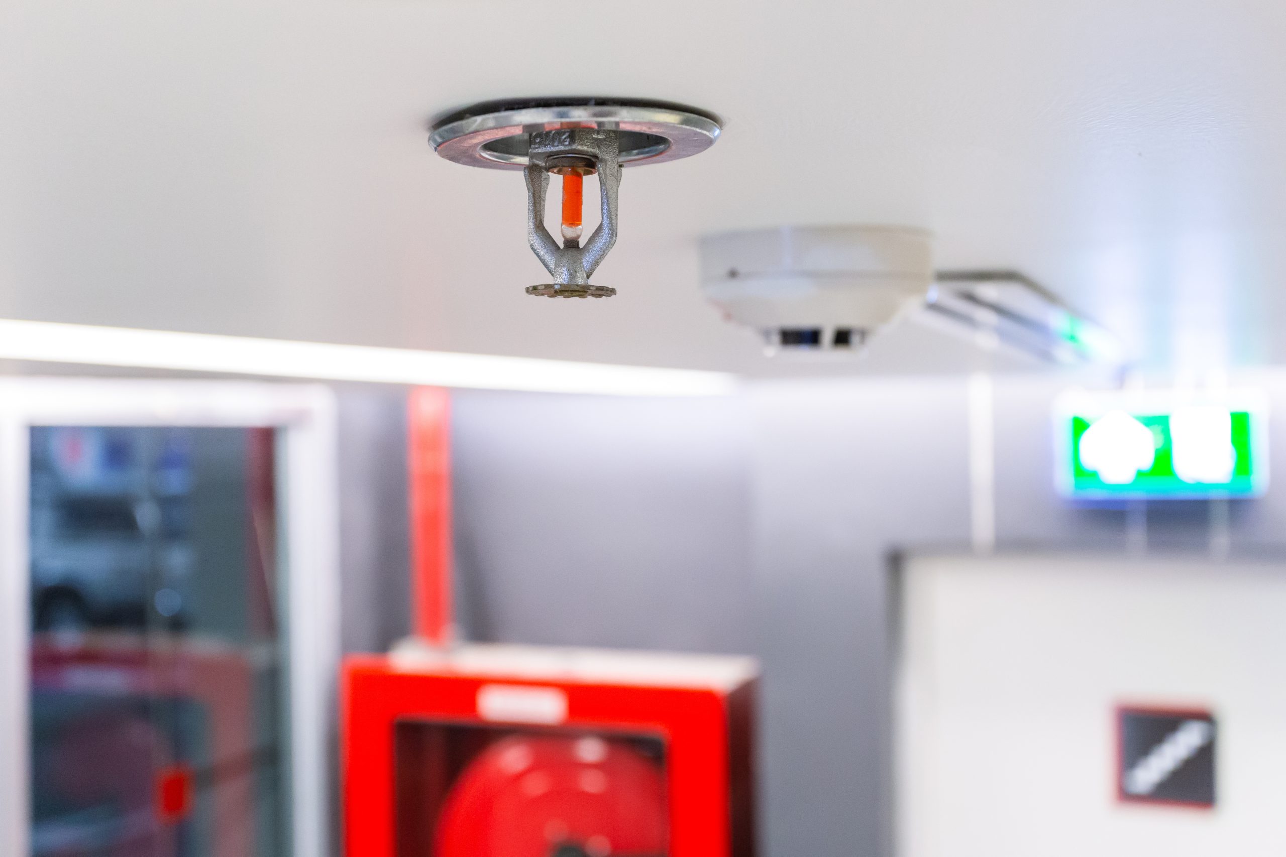 Fire Sprinkler, focus at selective, Fireplace in the office for